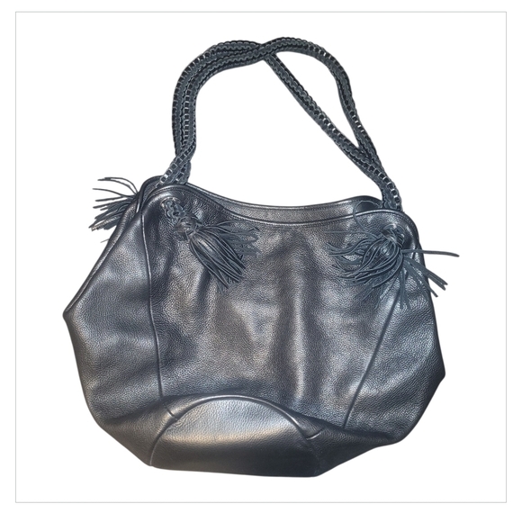 Zara Handbags - ZARA Woman Faux Leather Slouchy Hobo Bag Fringe Tassel Braided Strap Boho